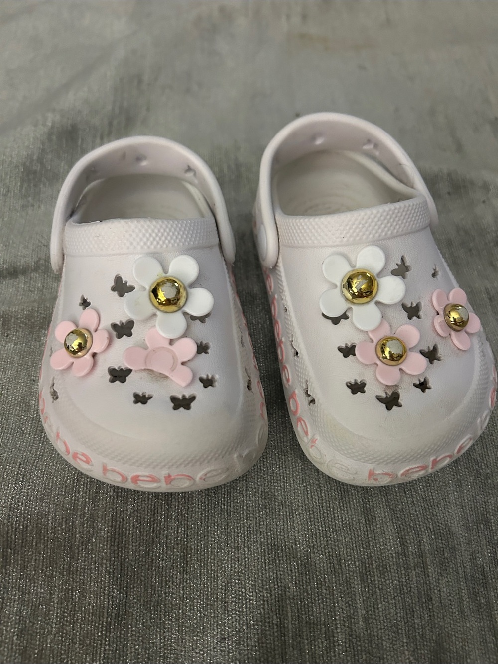 bebe White and Pink Flower Clog Sandals
